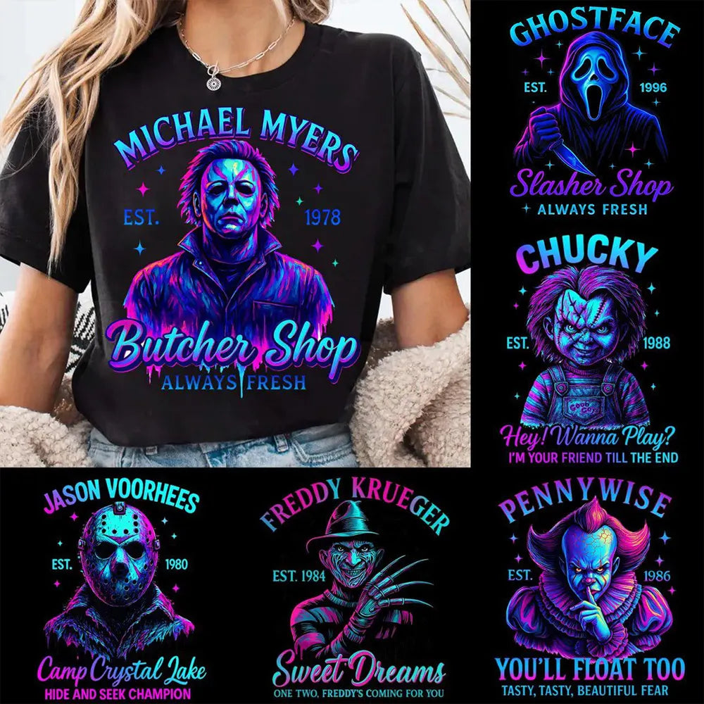 Halloween Neon Horror Killers Shirts