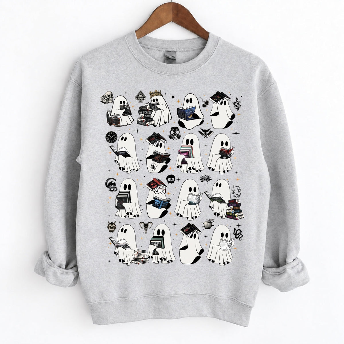 Ghosts Reading Dark Romance Series Books Crewneck