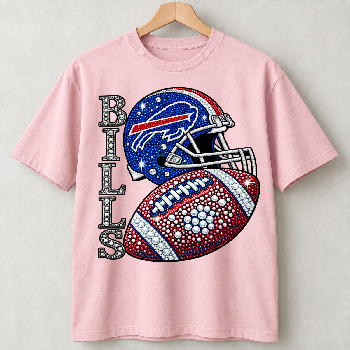 Personalized Football Team Bling Helmet And Ball Graphic T-shirt