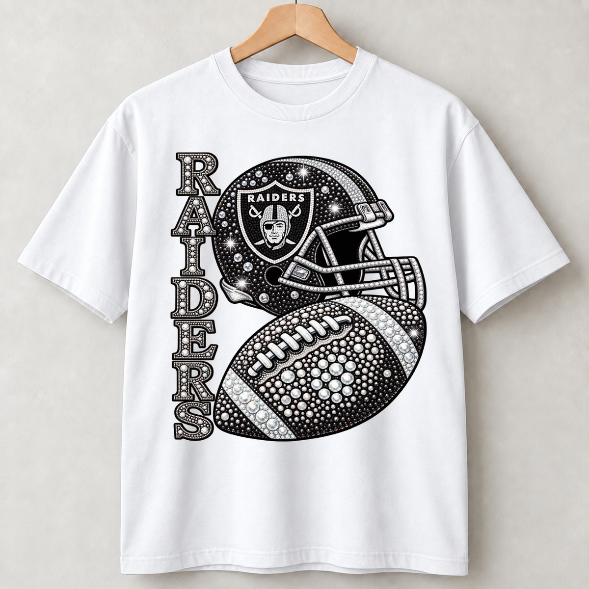 Personalized Football Team Bling Helmet And Ball Graphic T-shirt