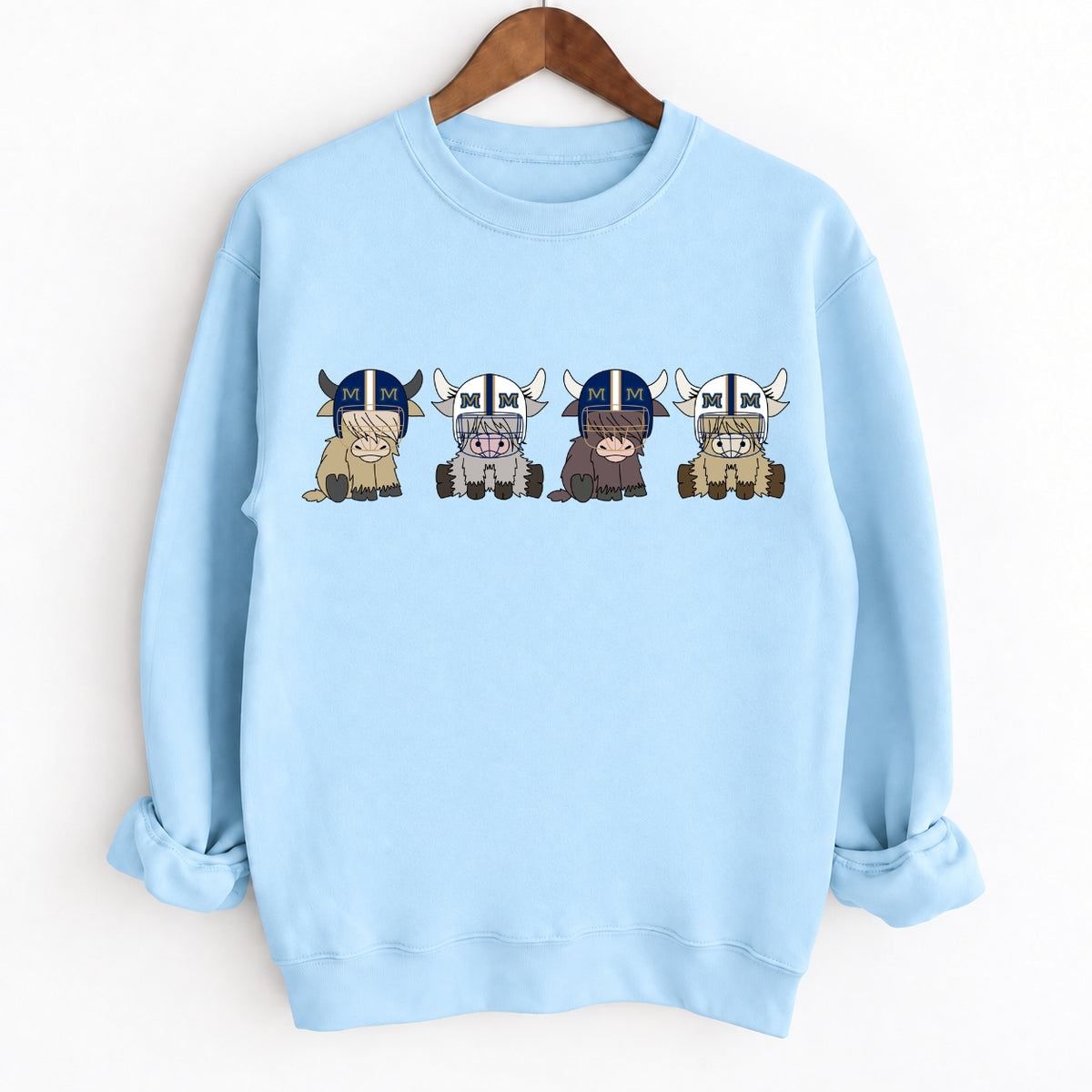 Buffalo Highland Cow Football Crewneck Unisex Sweatshirt