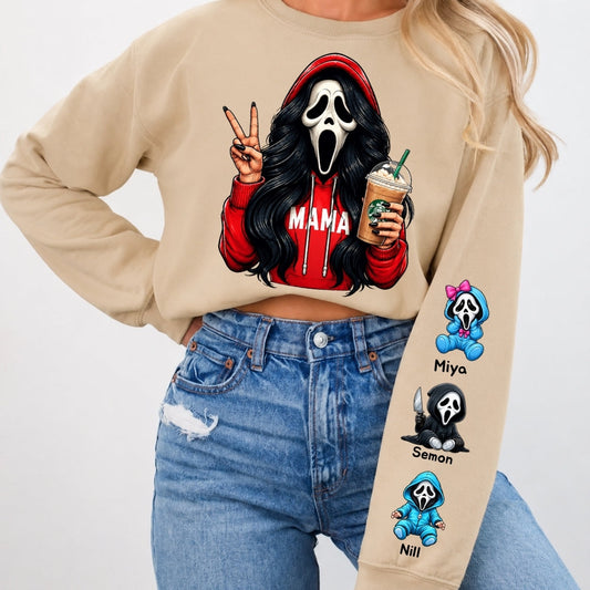 Custom Halloween MAMA Sweatshirt with Kid's Names/Pet's Names on the Sleeve