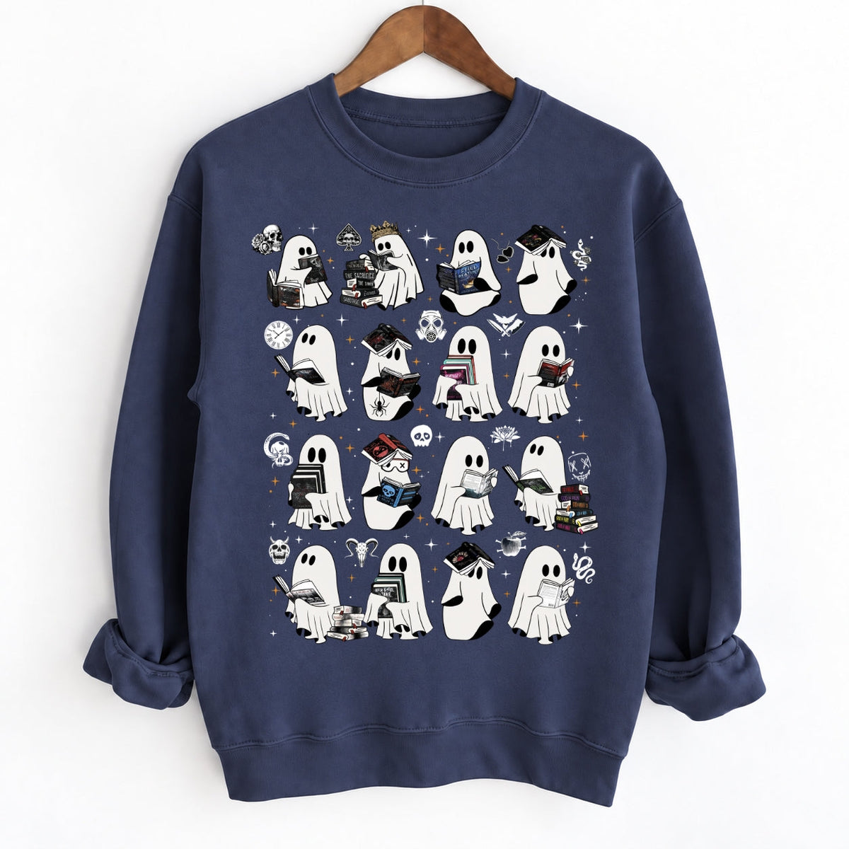 Ghosts Reading Dark Romance Series Books Crewneck