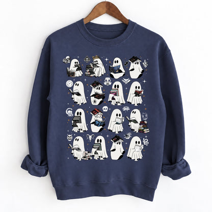 Ghosts Reading Dark Romance Series Books Crewneck