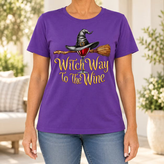 Funny Halloween Wine Lover Witch Way To The Wine T-Shirt