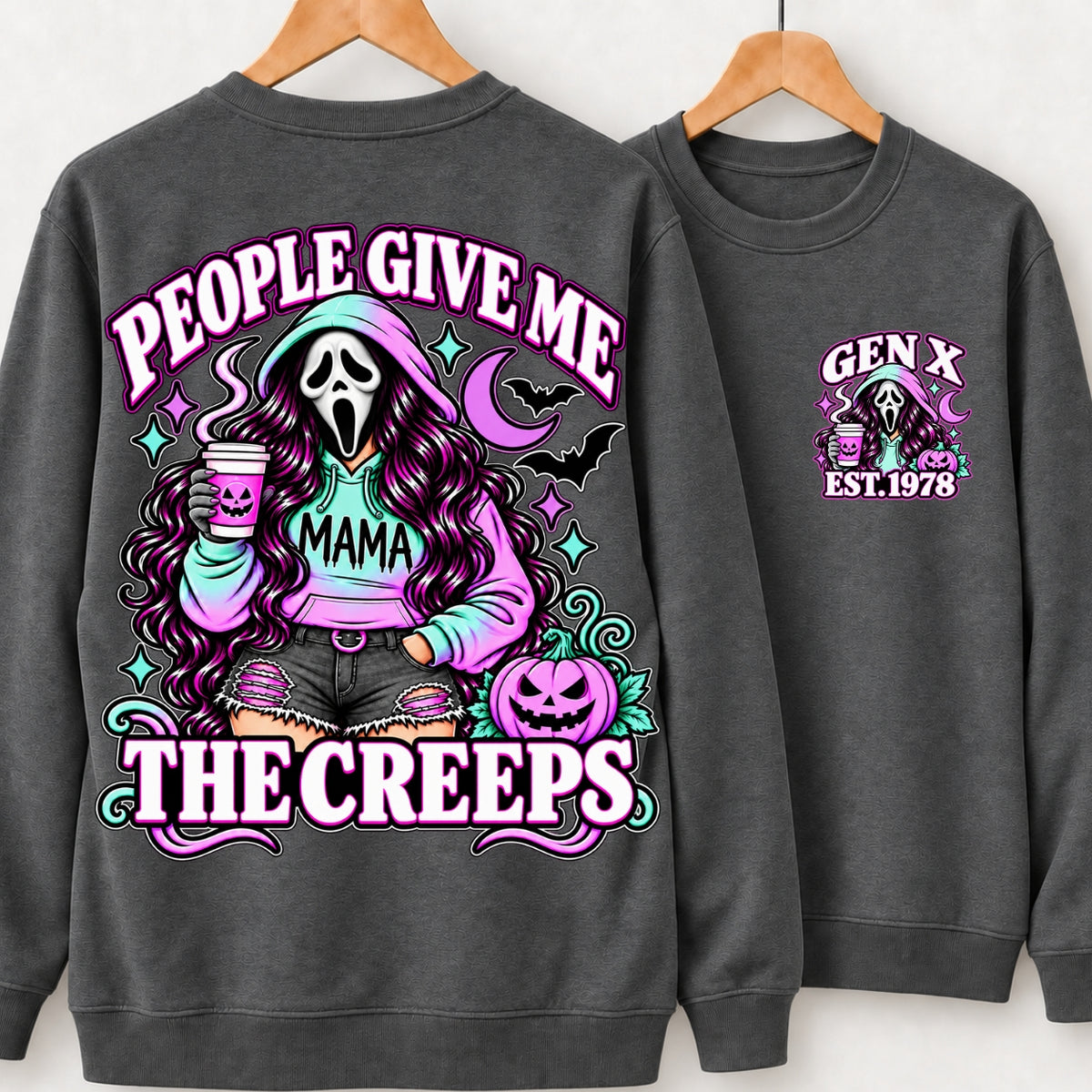 Gen X People Give Me the Creeps Halloween Ghostface Mama Custom Birth Year Sweatshirts