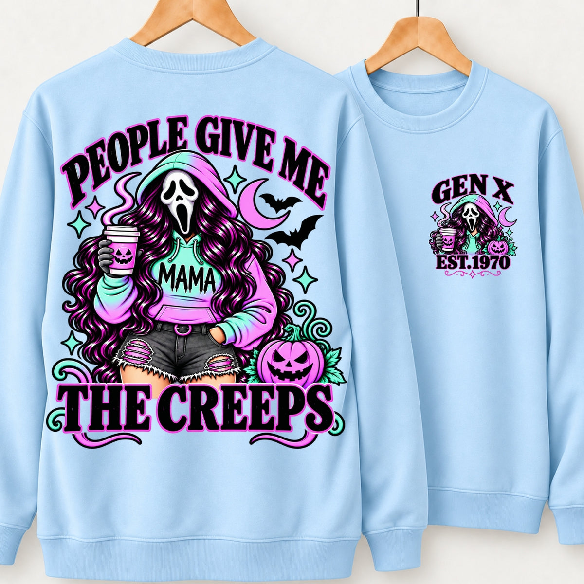 Gen X People Give Me the Creeps Halloween Ghostface Mama Custom Birth Year Sweatshirts