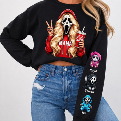 Custom Halloween MAMA Sweatshirt with Kid's Names/Pet's Names on the Sleeve