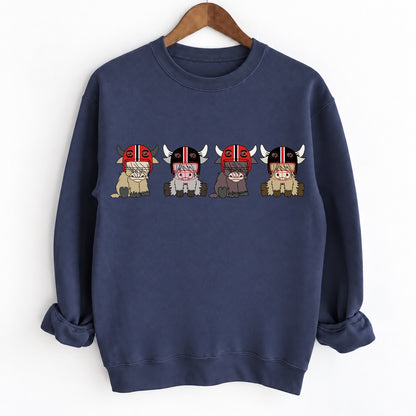 Buffalo Highland Cow Football Crewneck Unisex Sweatshirt