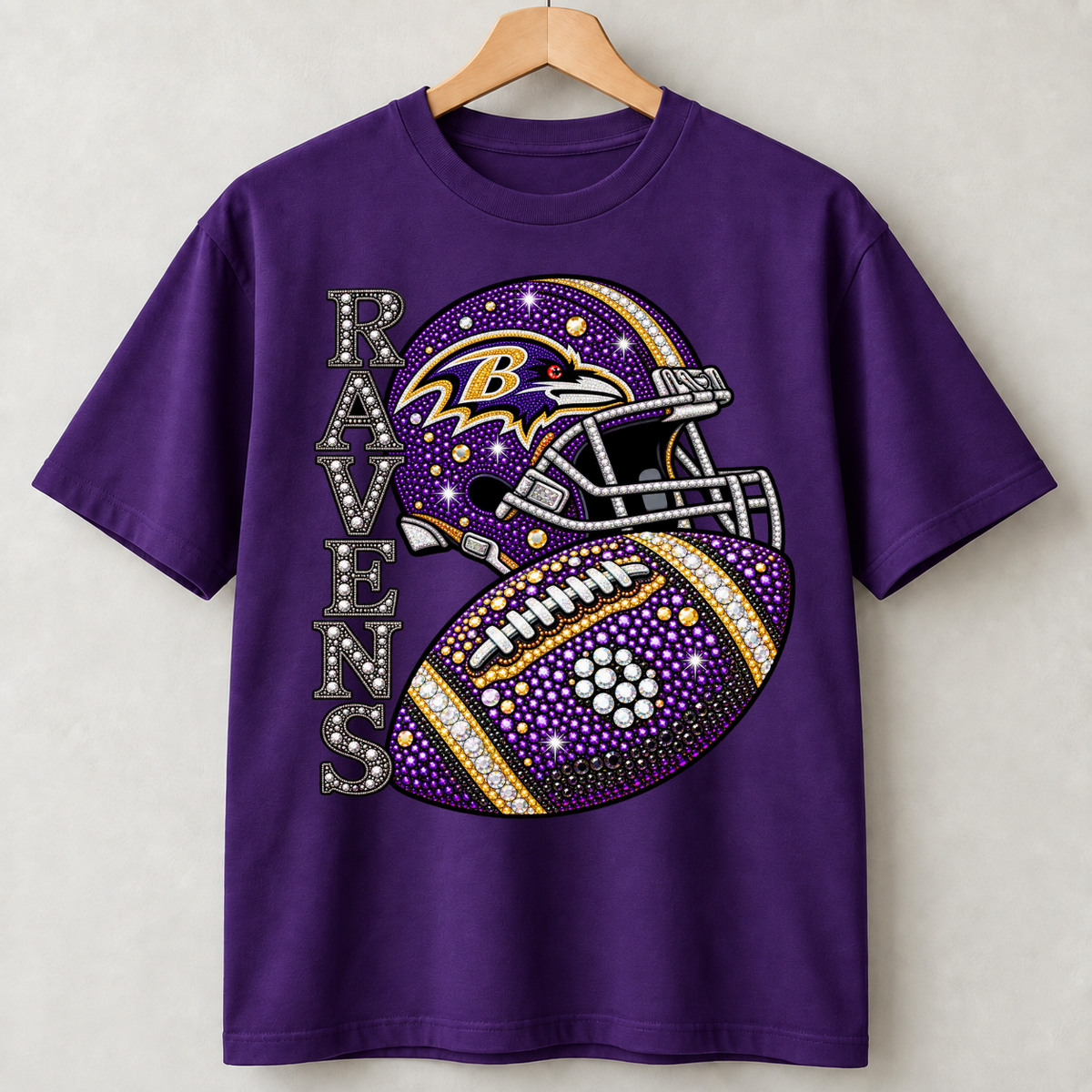 Personalized Football Team Bling Helmet And Ball Graphic T-shirt