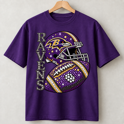 Personalized Football Team Bling Helmet And Ball Graphic T-shirt