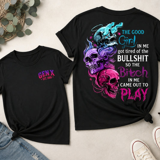 Personalized Gen X Good Girl Gone Bad Skull Woman's Shirts