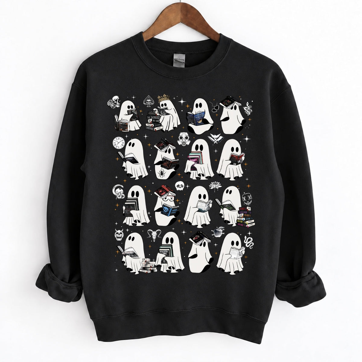 Ghosts Reading Dark Romance Series Books Crewneck