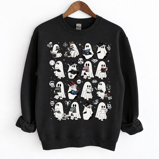 Ghosts Reading Dark Romance Series Books Crewneck