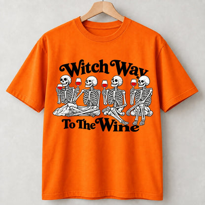 Witch Way To The Wine Skeleton Halloween Shirts
