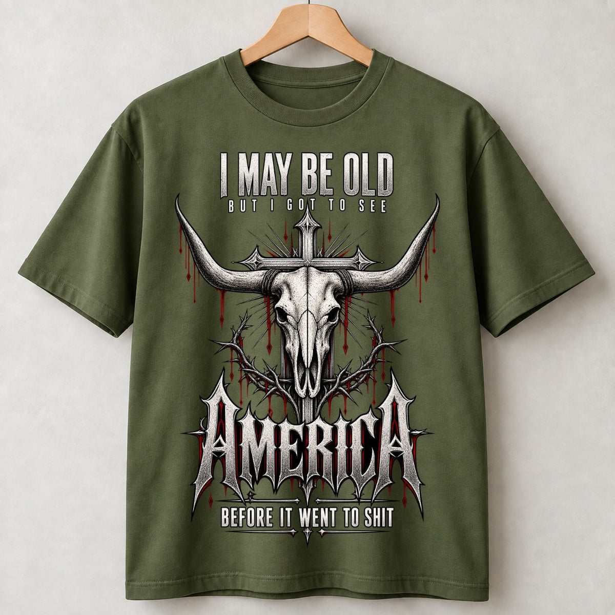 I May Be Old But I Got to See America Bull Skull T-Shirt