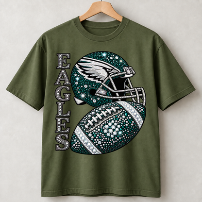 Personalized Football Team Bling Helmet And Ball Graphic T-shirt