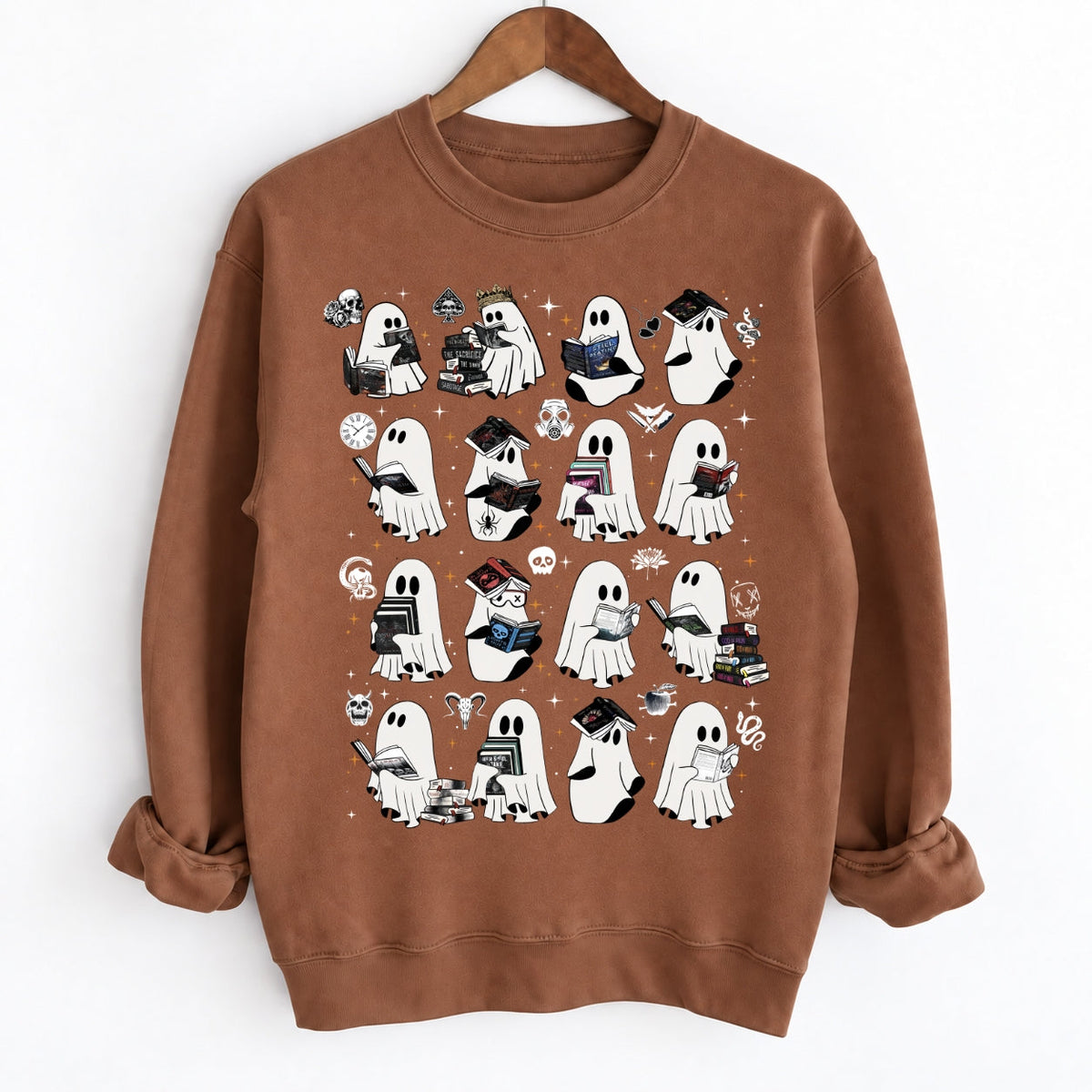 Ghosts Reading Dark Romance Series Books Crewneck