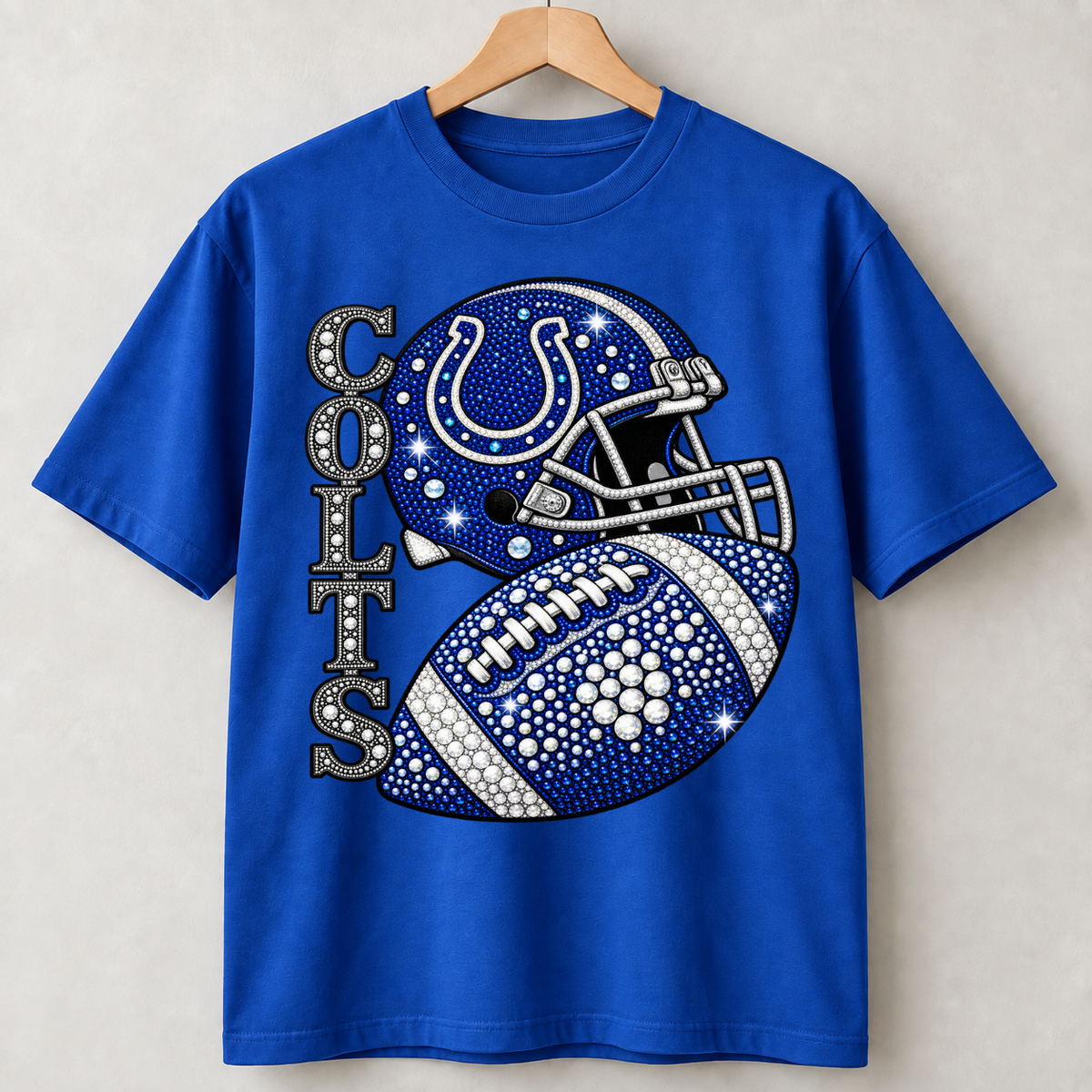 Personalized Football Team Bling Helmet And Ball Graphic T-shirt