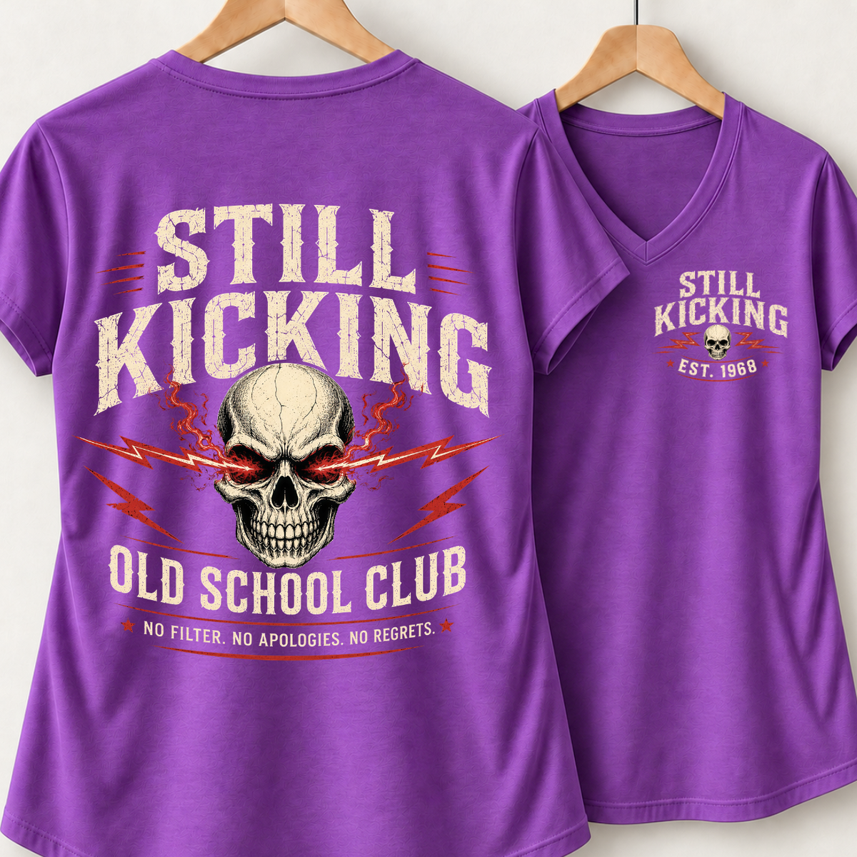 Still Kicking Old School Club No Filter No Apologies No Regrets Skull Shirts