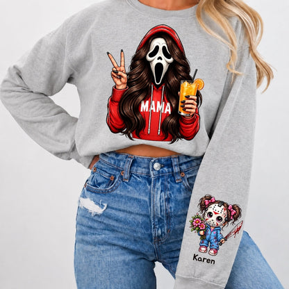 Custom Halloween MAMA Sweatshirt with Kid's Names/Pet's Names on the Sleeve