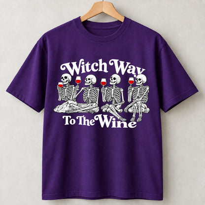 Witch Way To The Wine Skeleton Halloween Shirts