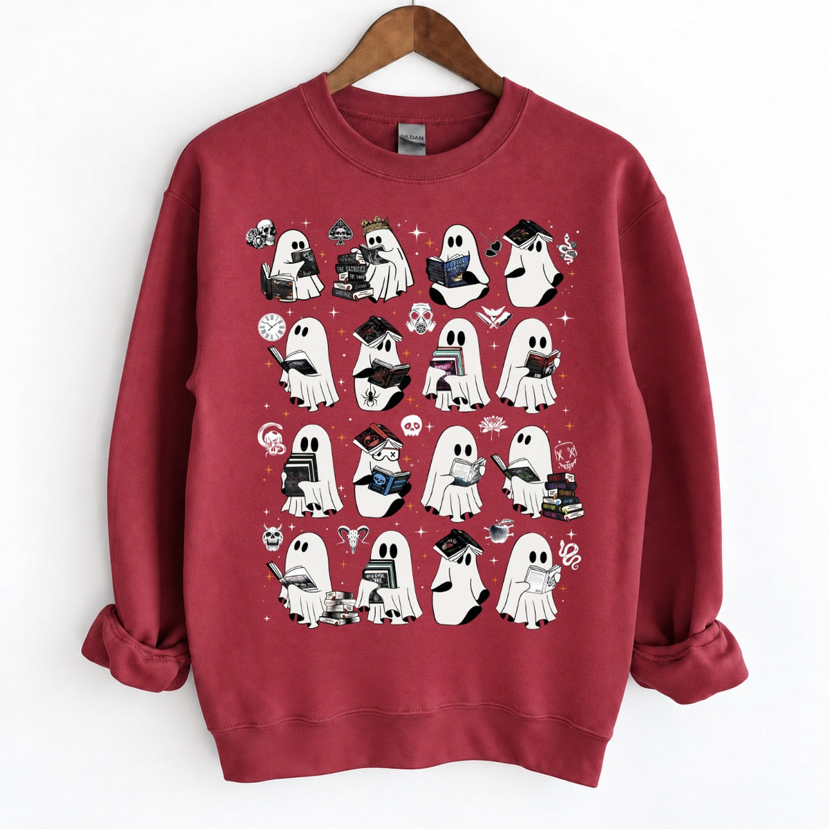 Ghosts Reading Dark Romance Series Books Crewneck