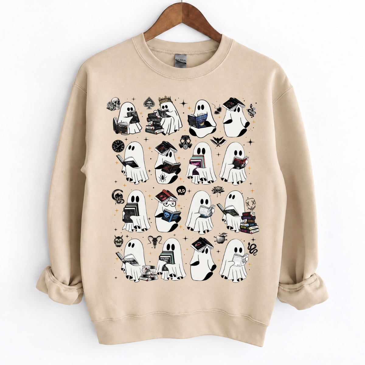 Ghosts Reading Dark Romance Series Books Crewneck
