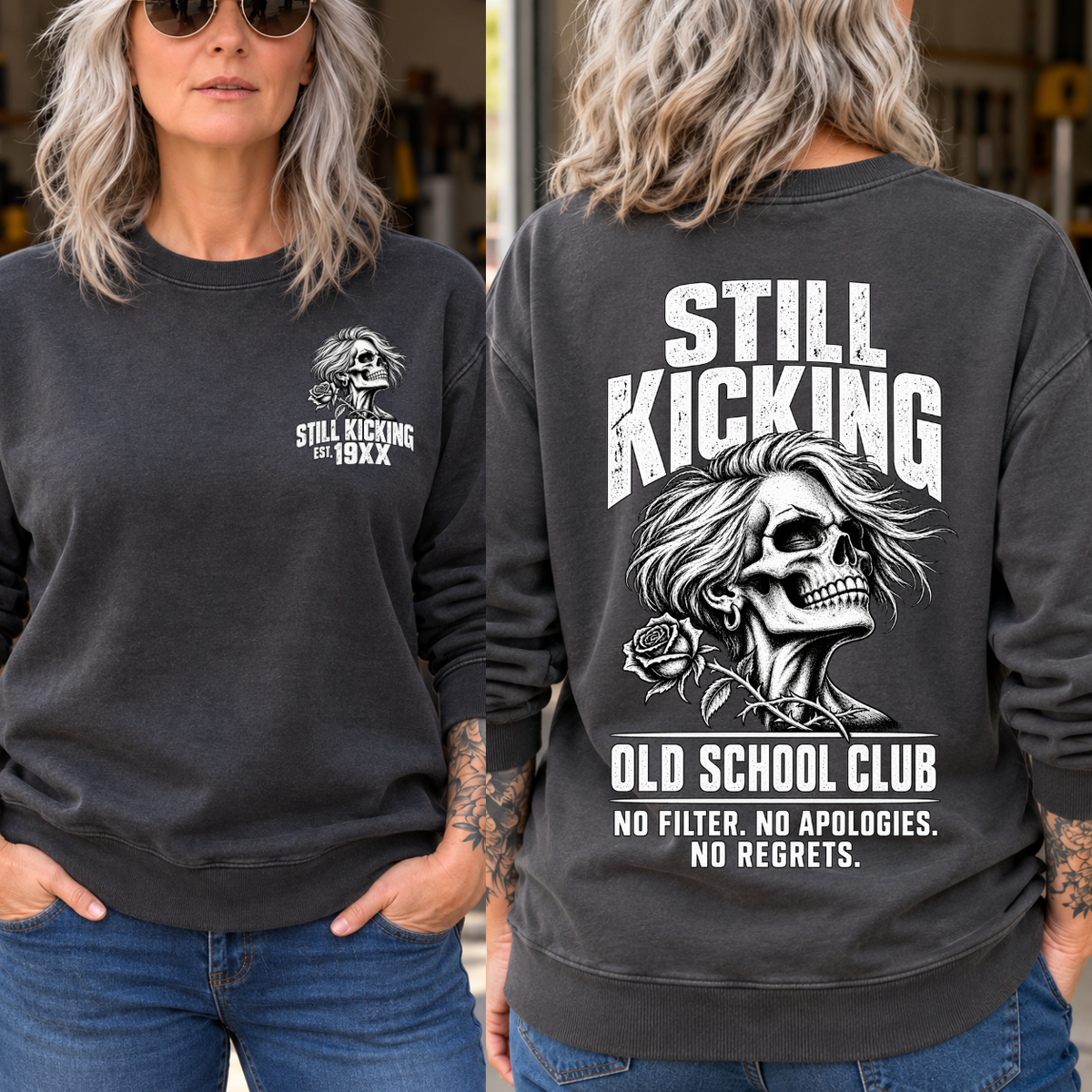 Still Kicking Old School Club Skull EST Shirts
