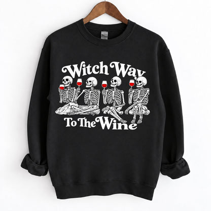 Witch Way To The Wine Skeleton Halloween Shirts