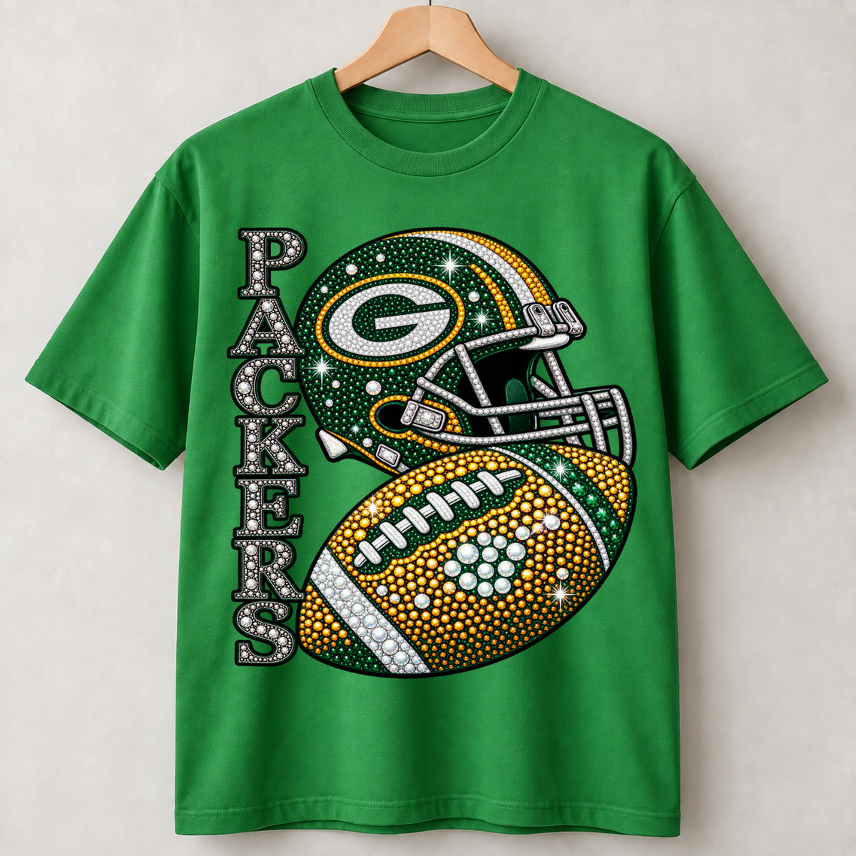 Personalized Football Team Bling Helmet And Ball Graphic T-shirt