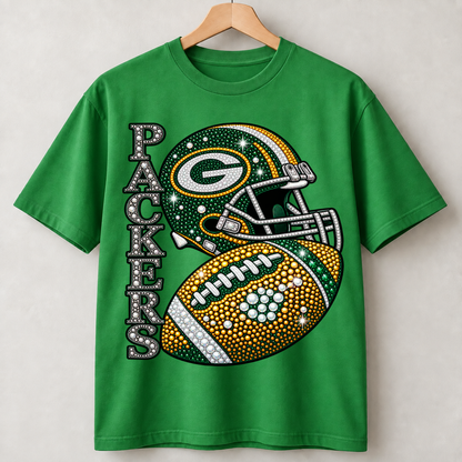 Personalized Football Team Bling Helmet And Ball Graphic T-shirt