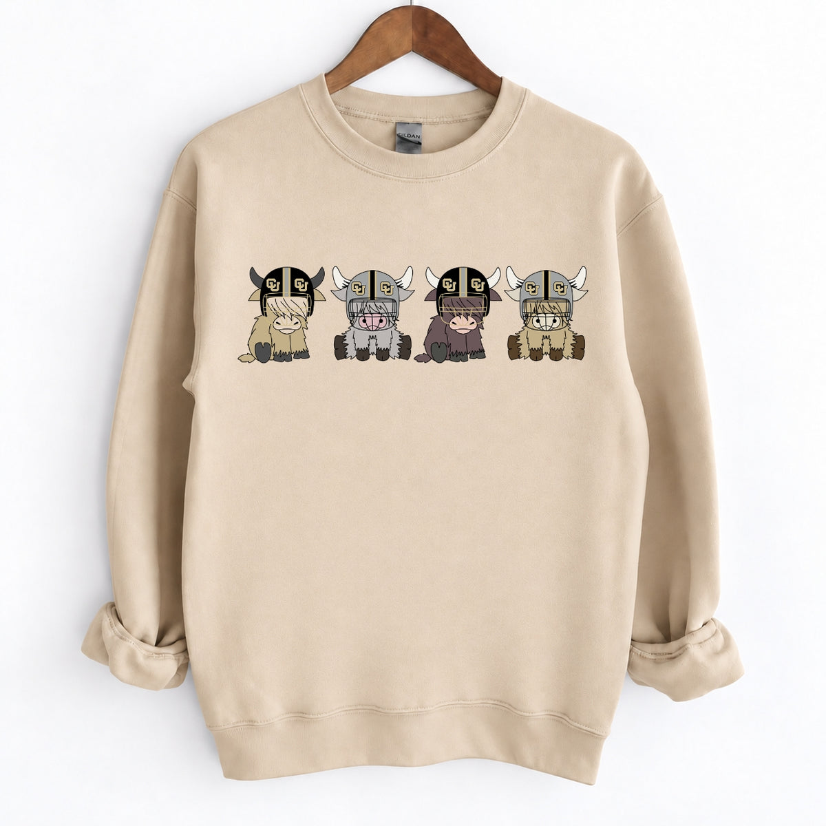 Buffalo Highland Cow Football Crewneck Unisex Sweatshirt