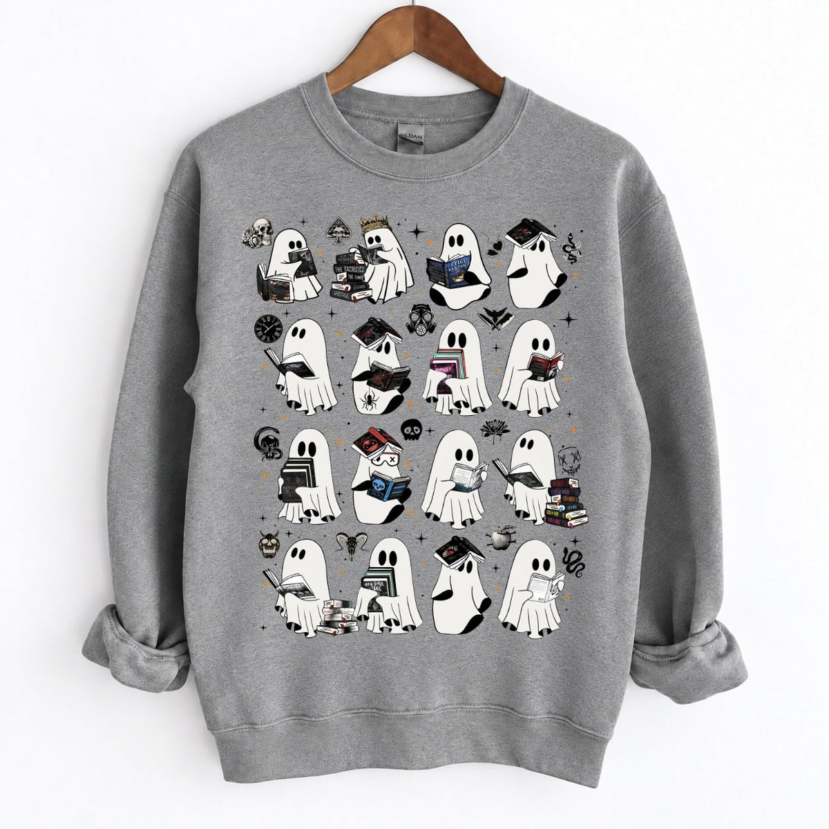 Ghosts Reading Dark Romance Series Books Crewneck