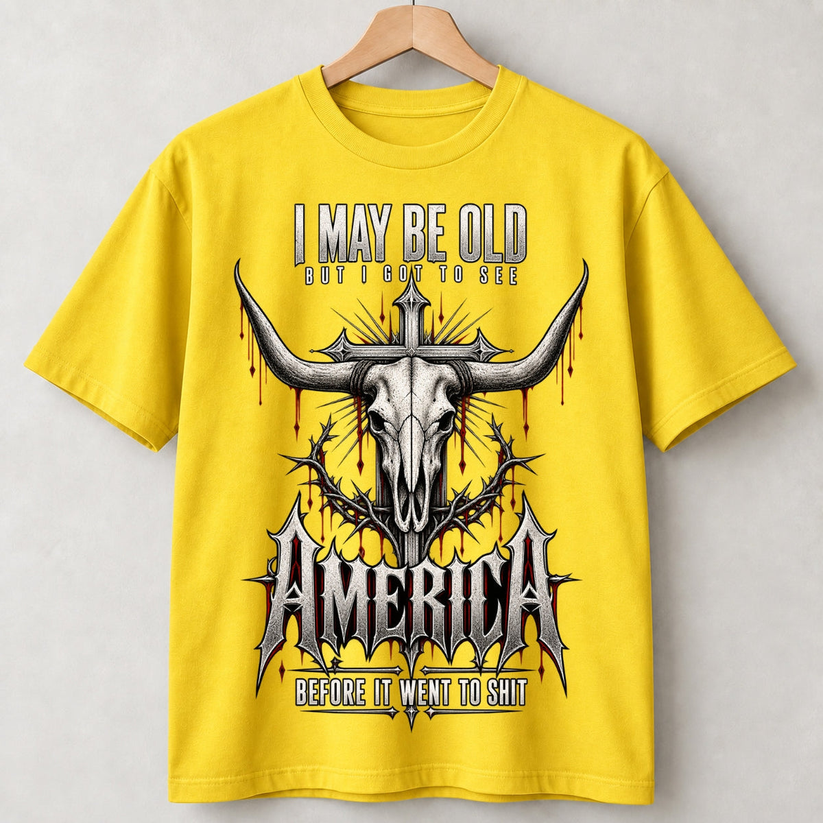 I May Be Old But I Got to See America Bull Skull T-Shirt