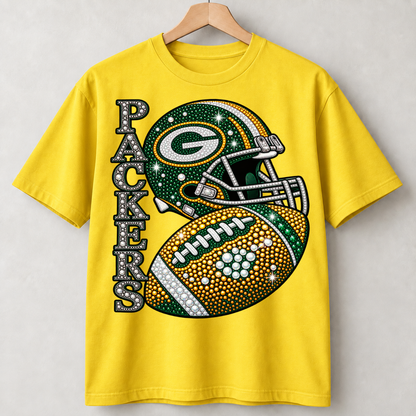 Personalized Football Team Bling Helmet And Ball Graphic T-shirt