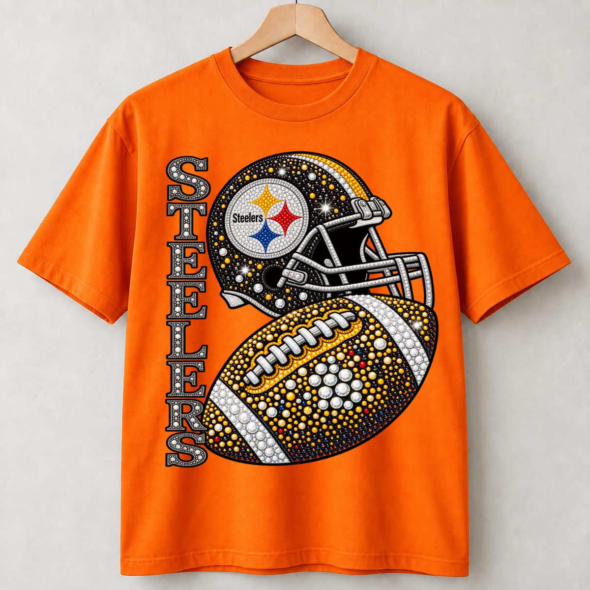 Personalized Football Team Bling Helmet And Ball Graphic T-shirt