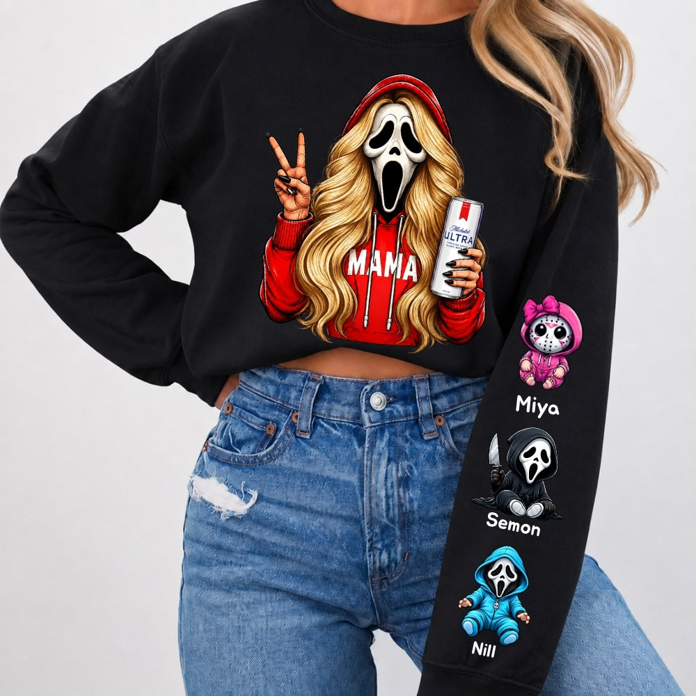 Custom Halloween MAMA Sweatshirt with Kid's Names/Pet's Names on the Sleeve