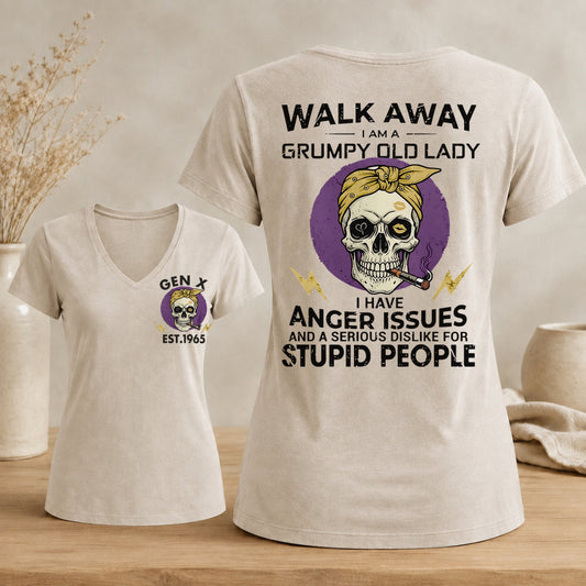 GEN X Custom Year Grumpy Old Lady Graphic Tee Woman's V-neck